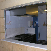 The Kitchen looking through from the serving hatch to the Main Hall